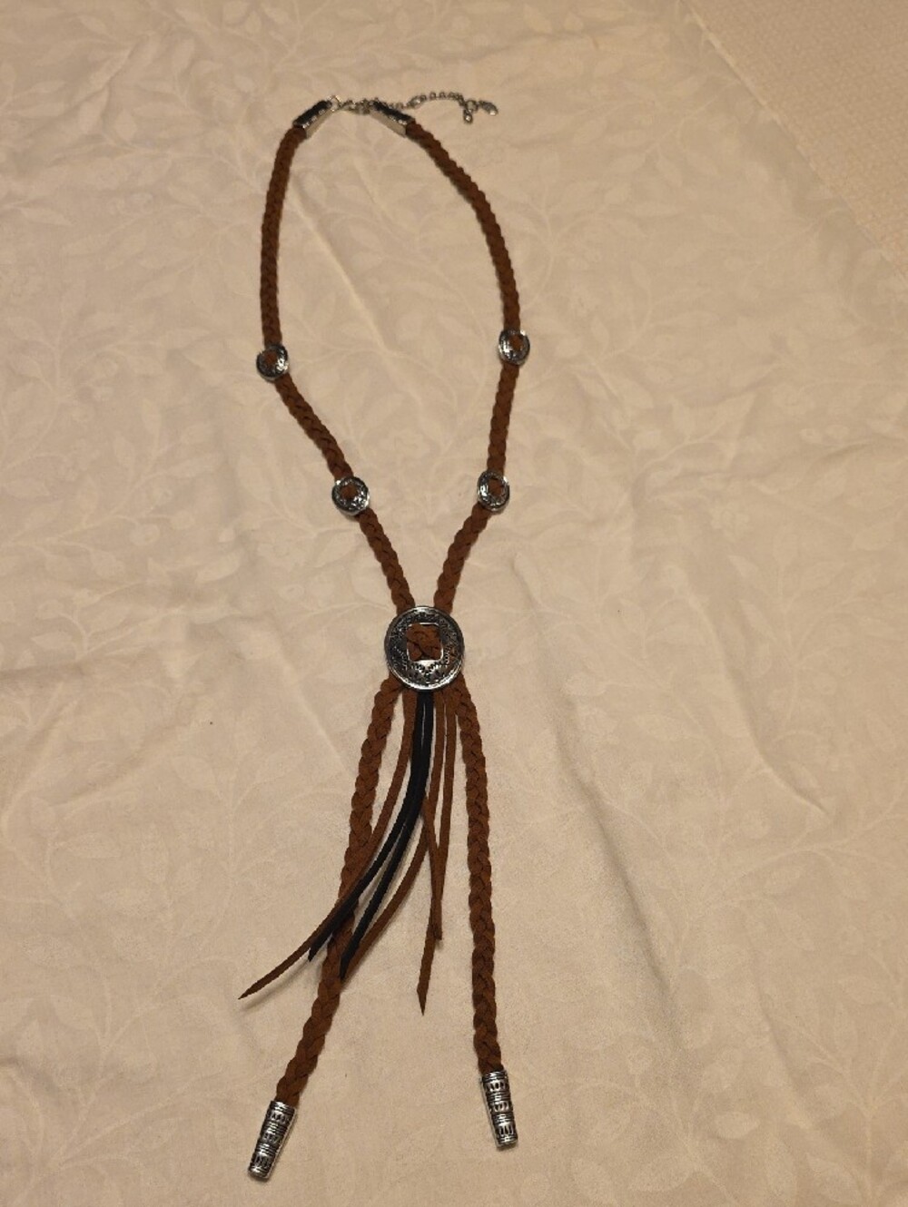 Justin Brown Braided Leather Necklace with Silver Accents - Picture 3 of 4